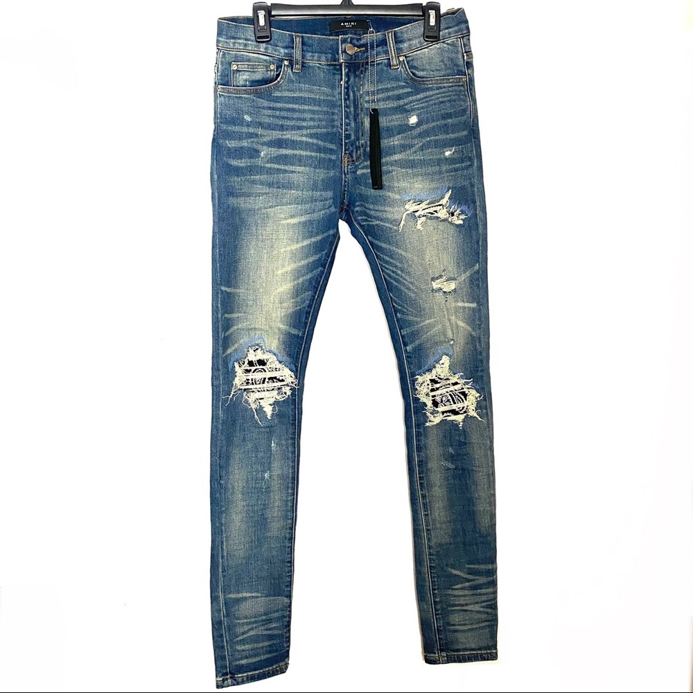 Amiri Bandana Distressed Jeans Size 32 Blue